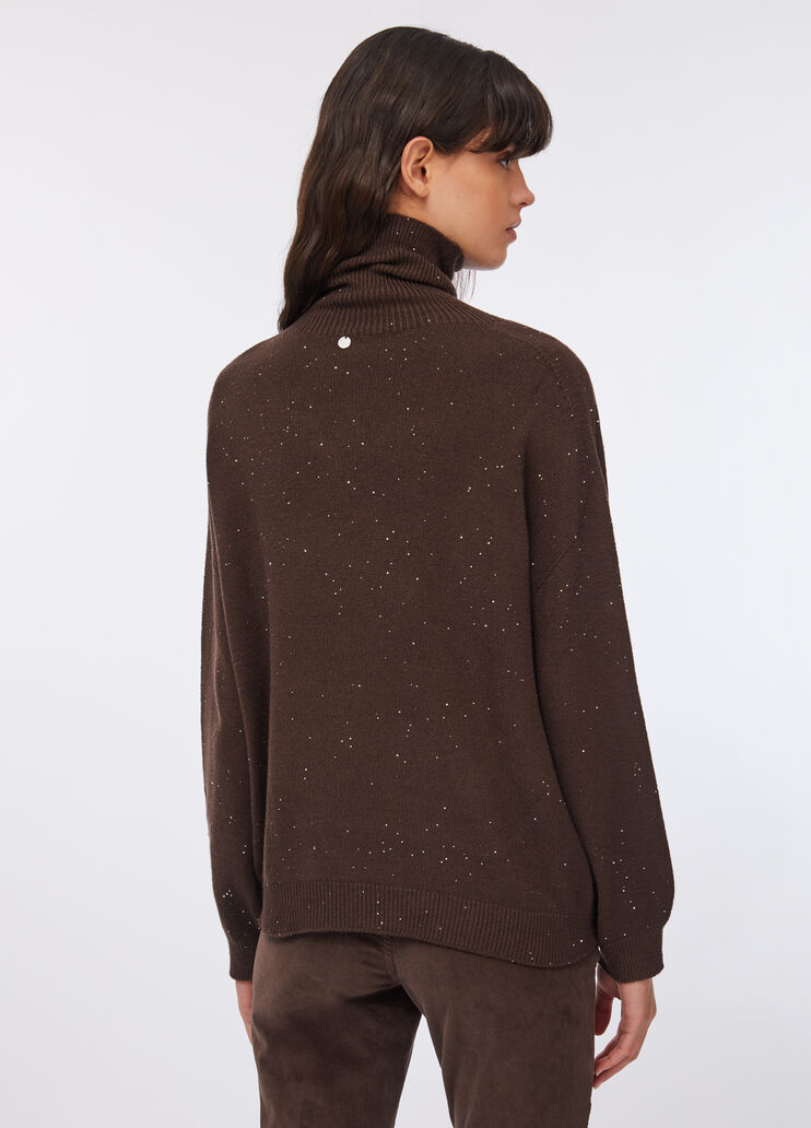 Polo-neck with micro-sequins chocolate Liu Jo - large image number 1