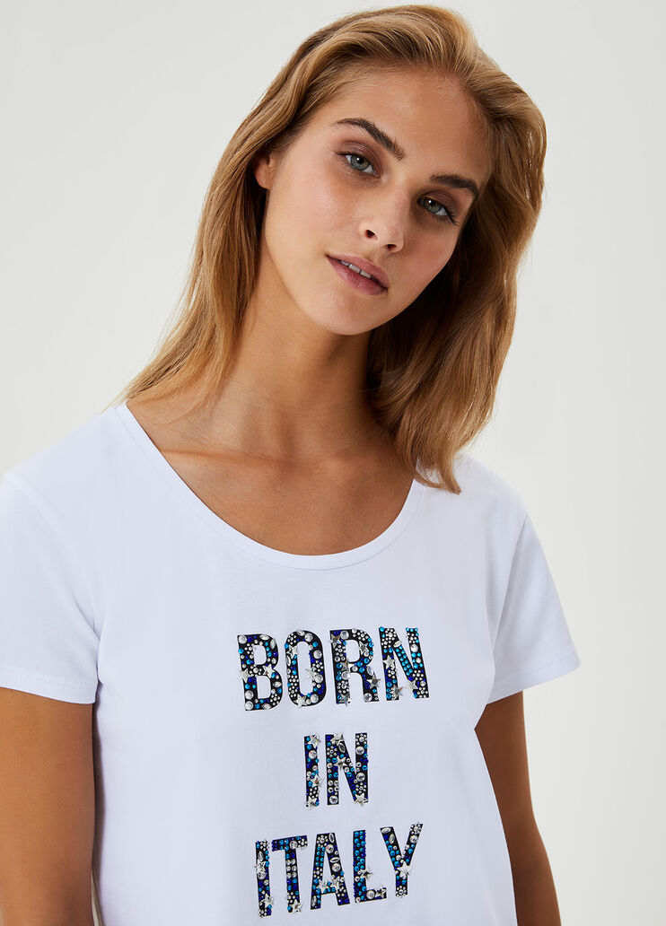 T-shirt with precious stones Blue Liu Jo - large image number 2