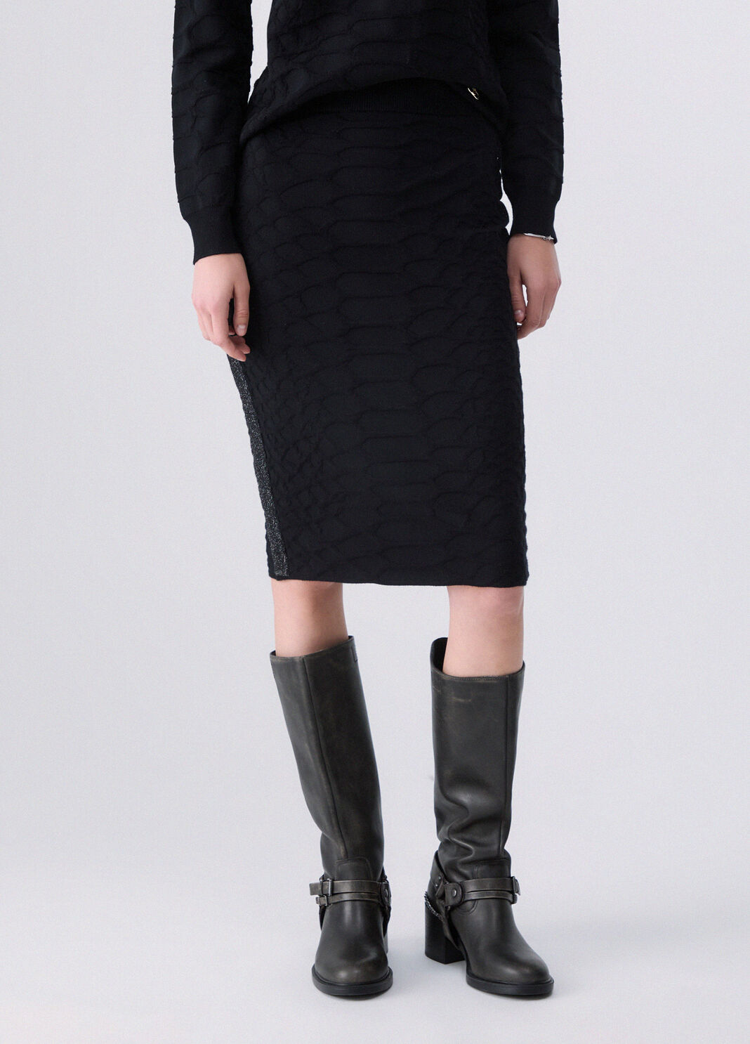 Jupe Midi en Maille Jacquard noir Liu Jo - large image number 0
