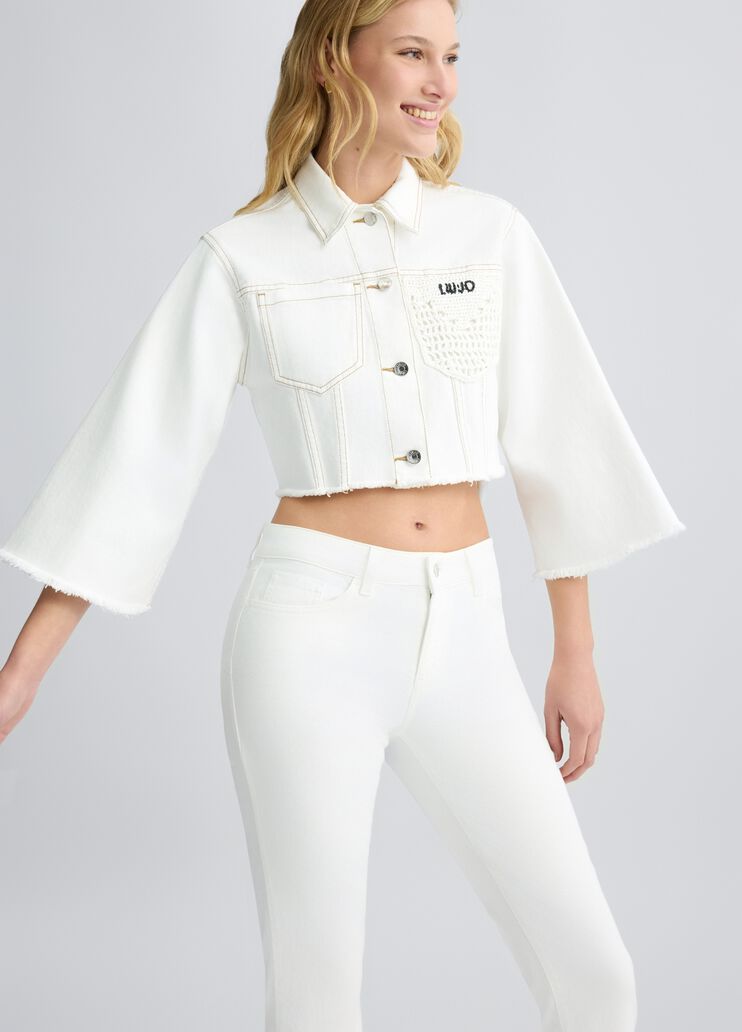 Cropped denim jacket white wool Liu Jo - large image number 3 Cropped denim jacket white wool Liu Jo - large image number 3