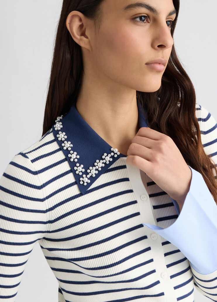 Striped cardigan with collar white/blue Liu Jo - large image number 3 Striped cardigan with collar white/blue Liu Jo - large image number 3