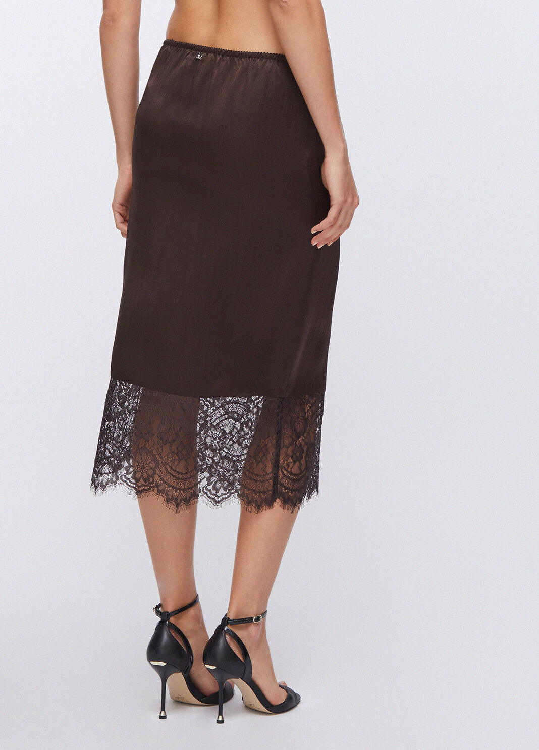 Midirock aus Satin mit Spitzendetails braun Liu Jo - large image number 1
