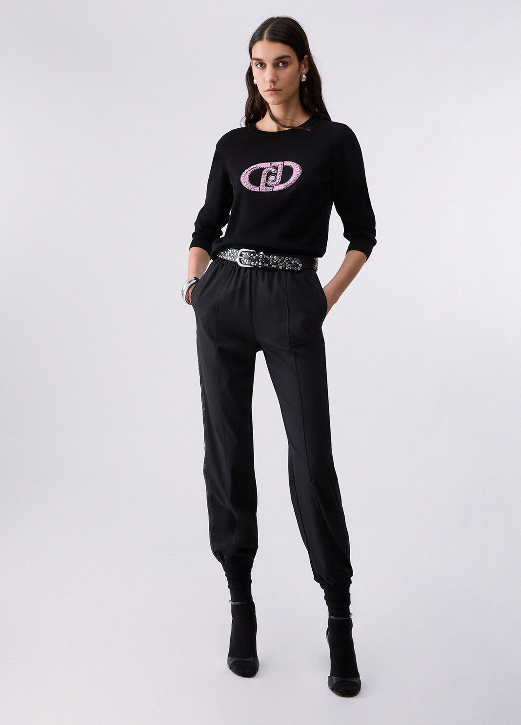 Sweater with monogram logo black/monogram Liu Jo - large image number 5
