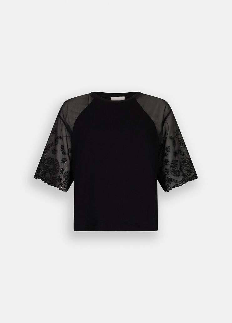 Cotton and organza T-shirt black Liu Jo - large image number 6 Cotton and organza T-shirt black Liu Jo - large image number 6