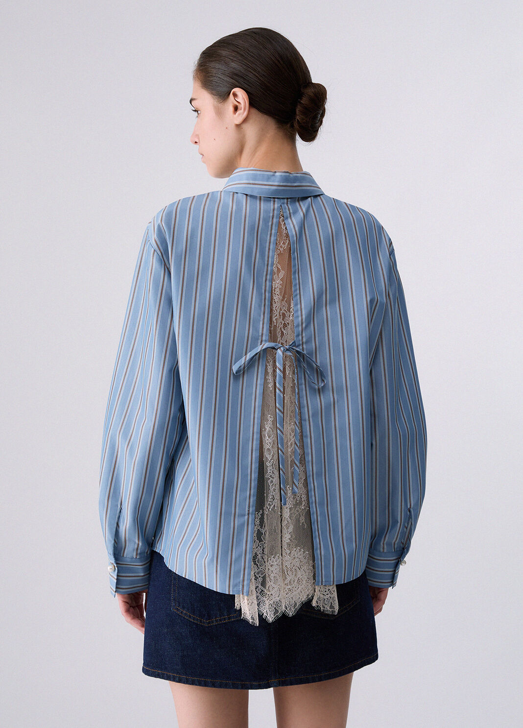 Shirt with insert in lace light blue Liu Jo - large image number 1