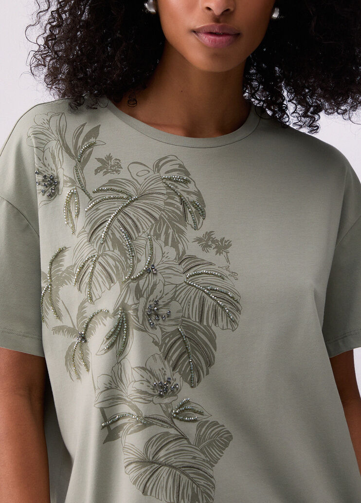 T-shirt with print and embroidery green Liu Jo - medium