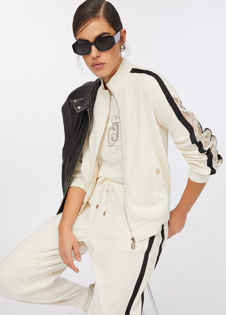 Sweatshirt aus Baumwolle mit Spitze Weiß Liu Jo - medium