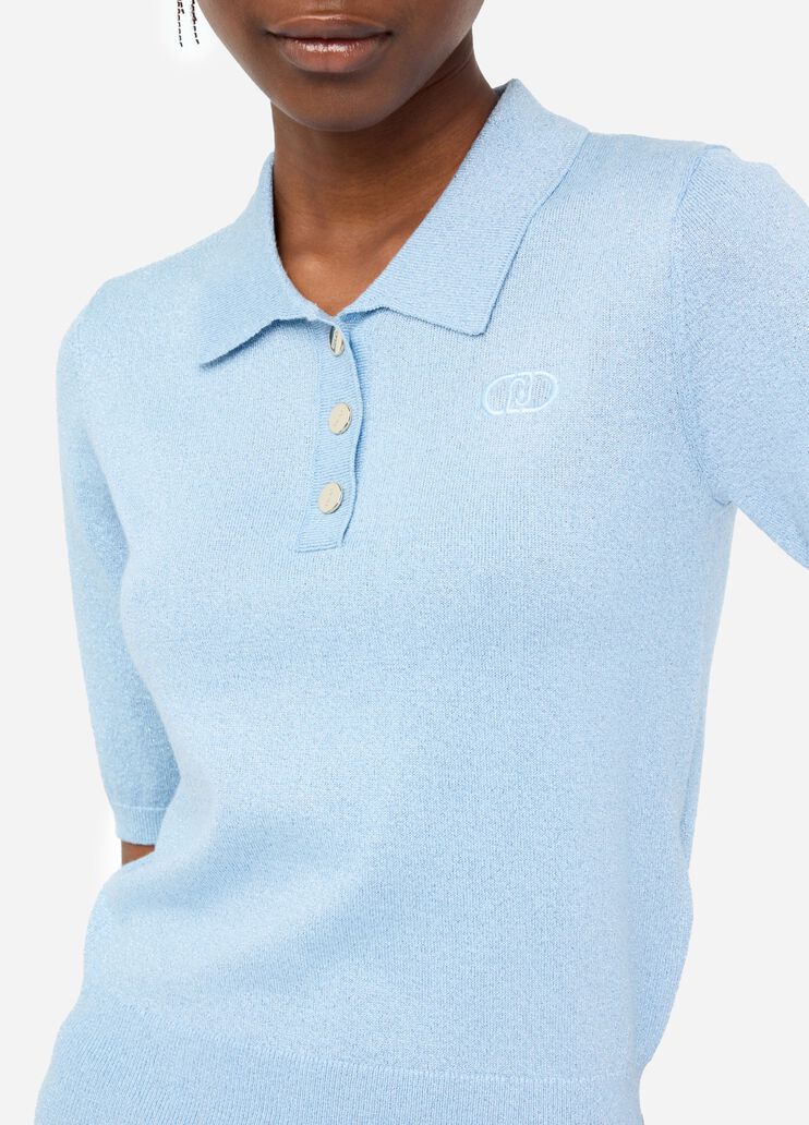 Lurex® knit polo-shirt emerald blue Liu Jo - large image number 2