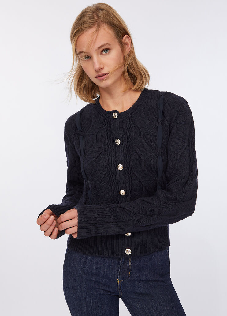Cable knit wool cardigan sea blue Liu Jo - medium Cable knit wool cardigan sea blue Liu Jo - medium