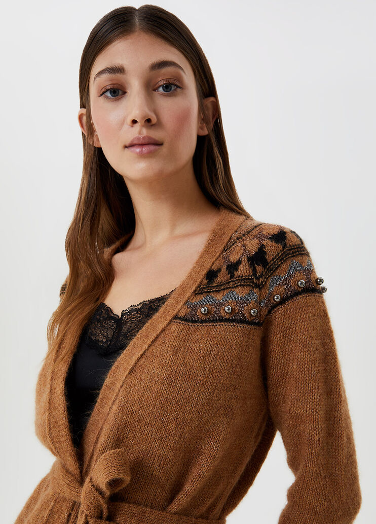 Jacquard cardigan Camel Liu Jo - large image number 2 Jacquard cardigan Camel Liu Jo - large image number 2