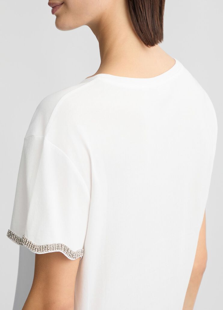 Cotton T-shirt with rhinestones white Liu Jo - large image number 4 Cotton T-shirt with rhinestones white Liu Jo - large image number 4