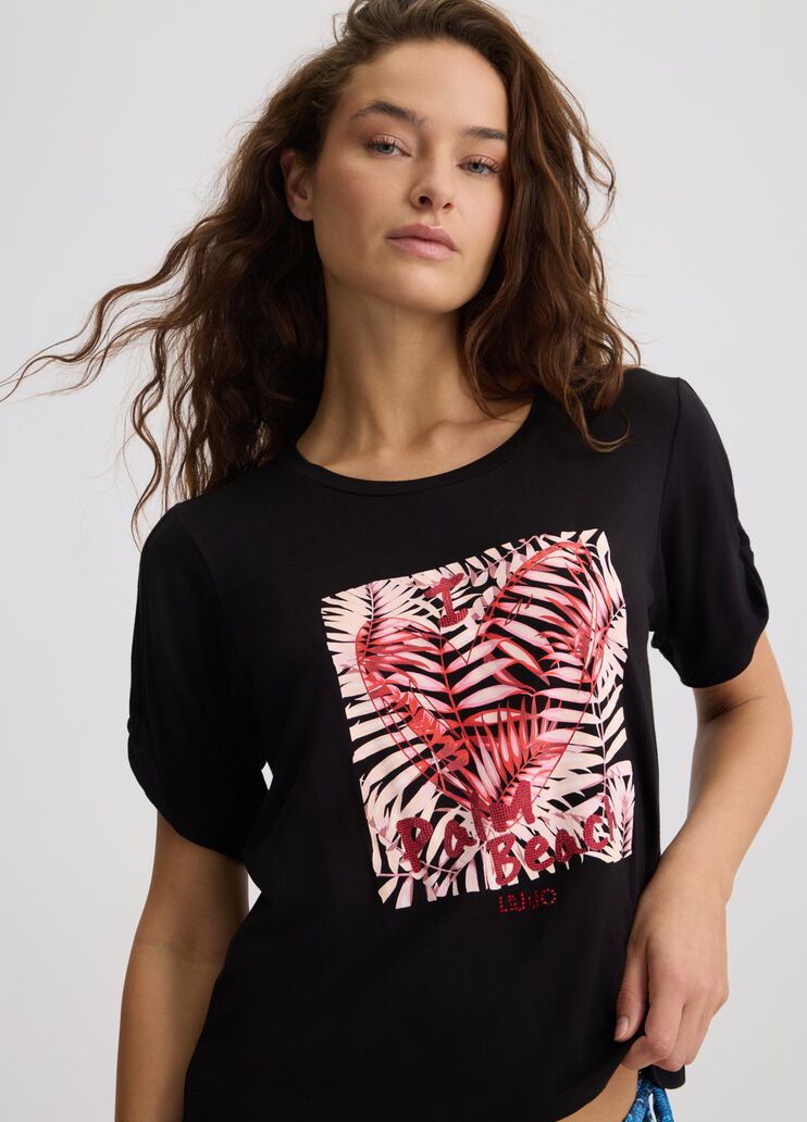 Printed T-shirt with rhinestones black/pink Liu Jo - medium Printed T-shirt with rhinestones black/pink Liu Jo - medium