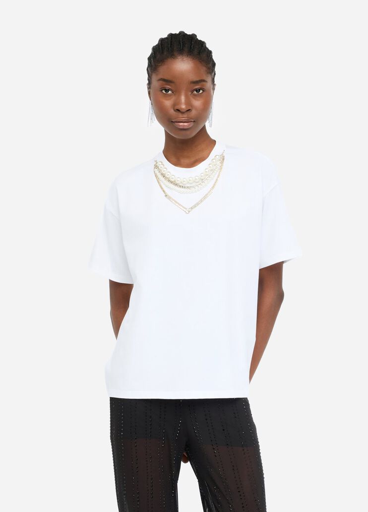 T-shirt with pearls and rhinestones white Liu Jo - medium T-shirt with pearls and rhinestones white Liu Jo - medium