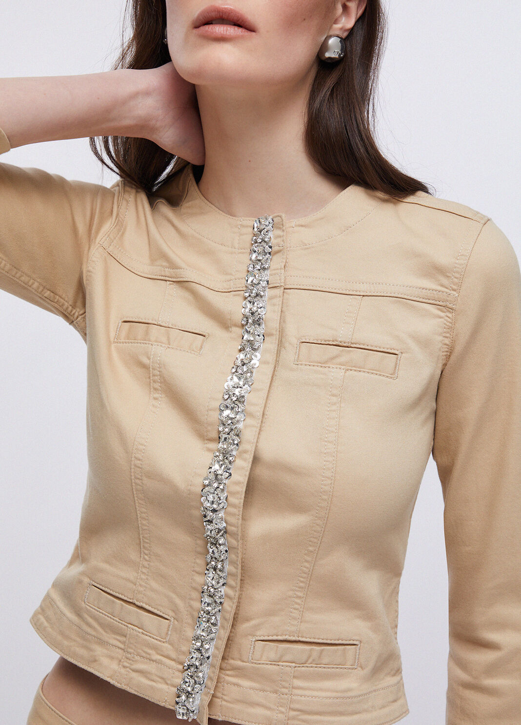 Jacket with jewel appliqu&eacute;s beige Liu Jo - large image number 4