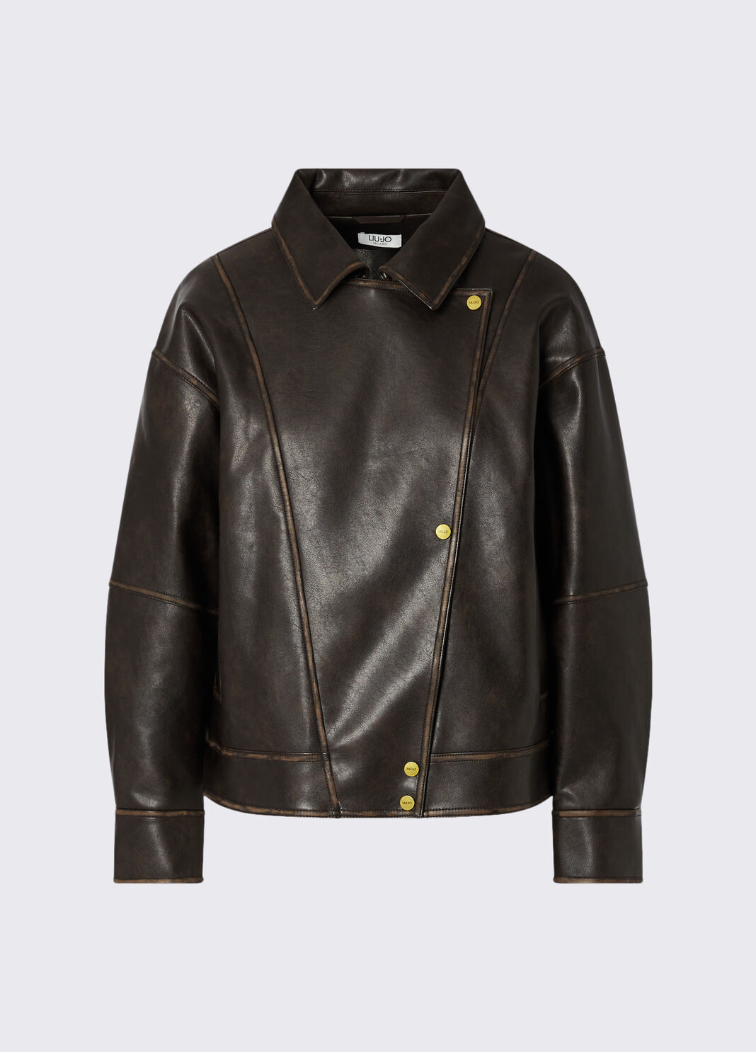 Oversized coated fabric bomber dark brown Liu Jo - large image number 6