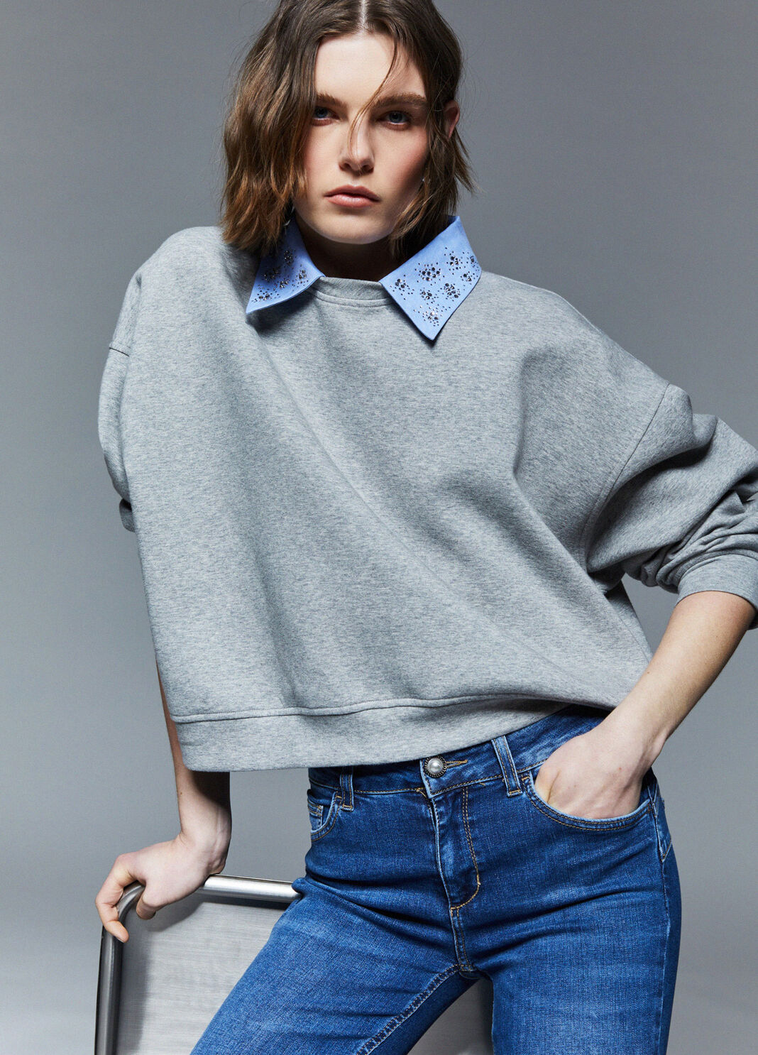 Sweatshirt with jewel embroidery grey Liu Jo - large image number 2