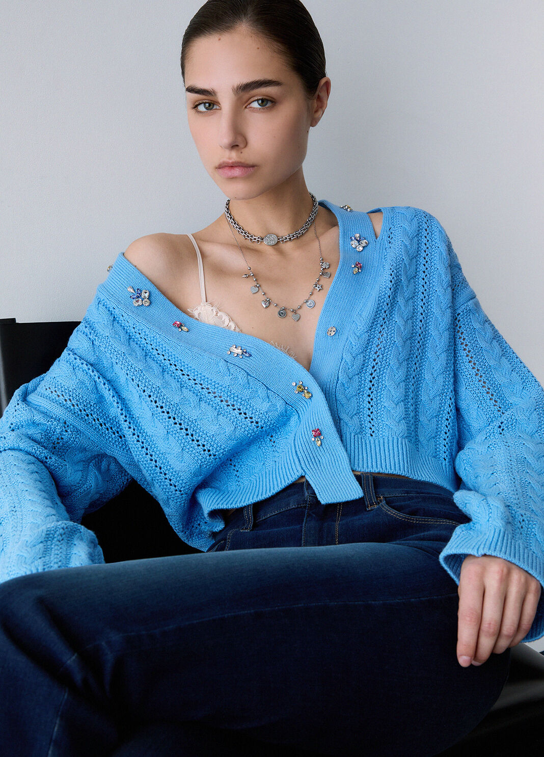 Cardigan with jewel embroidery light blue Liu Jo - large image number 2