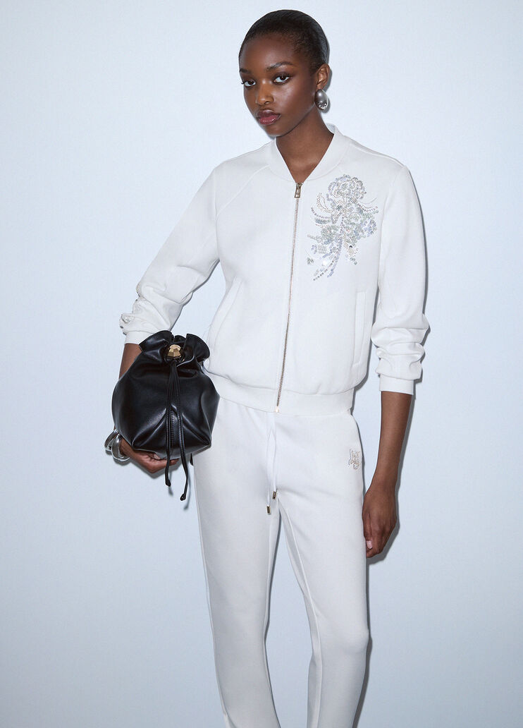 Sweatshirt with zip and bejewelled embellishment white wool Liu Jo - medium