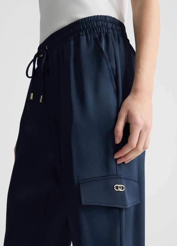 Satin jogging trousers blue Liu Jo - large image number 4 Satin jogging trousers blue Liu Jo - large image number 4