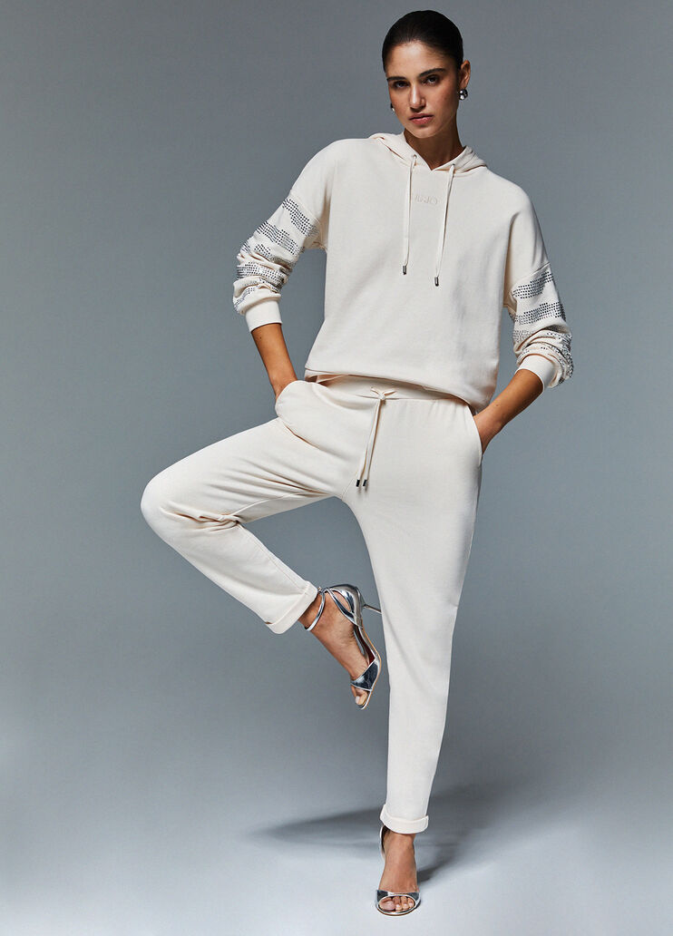 Hooded sweatshirt with appliqu&eacute;s champagne Liu Jo - medium