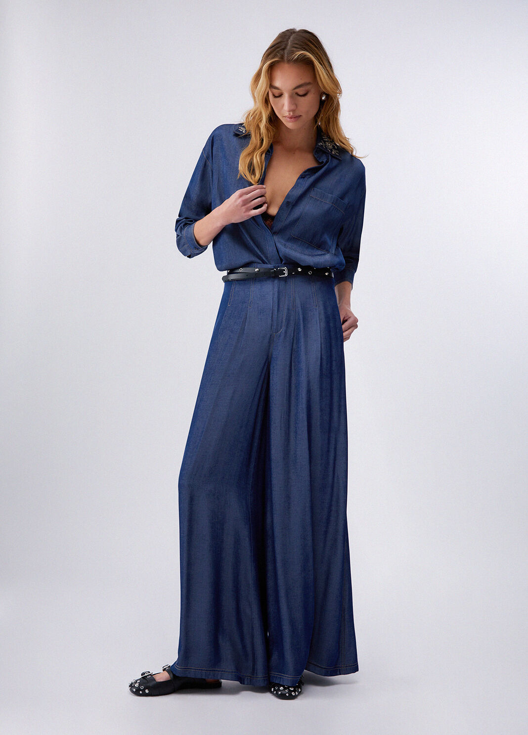 Shirt with detachable collar dark denim Liu Jo - large image number 5