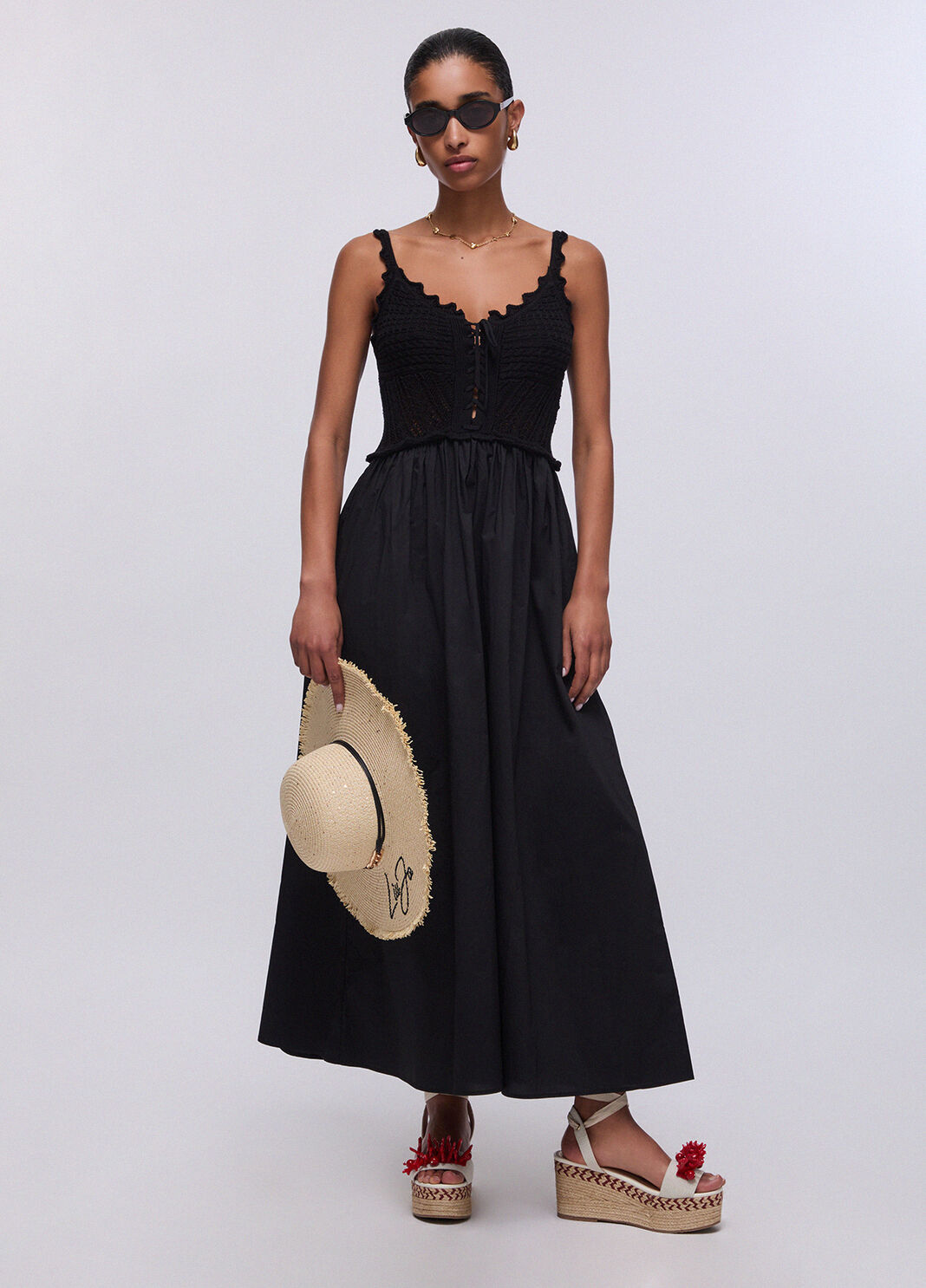 Langes Kleid mit Lochmuster am Oberteil Schwarz Liu Jo - large image number 5