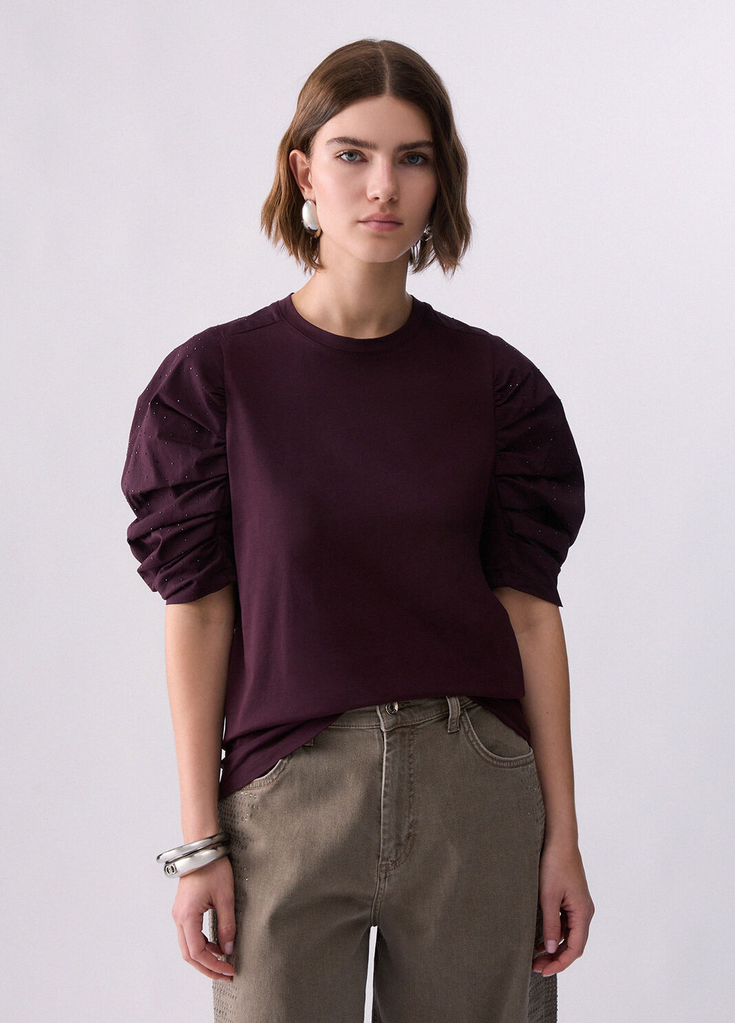 T-shirt with sleeves gathered aubergine Liu Jo - large image number 0