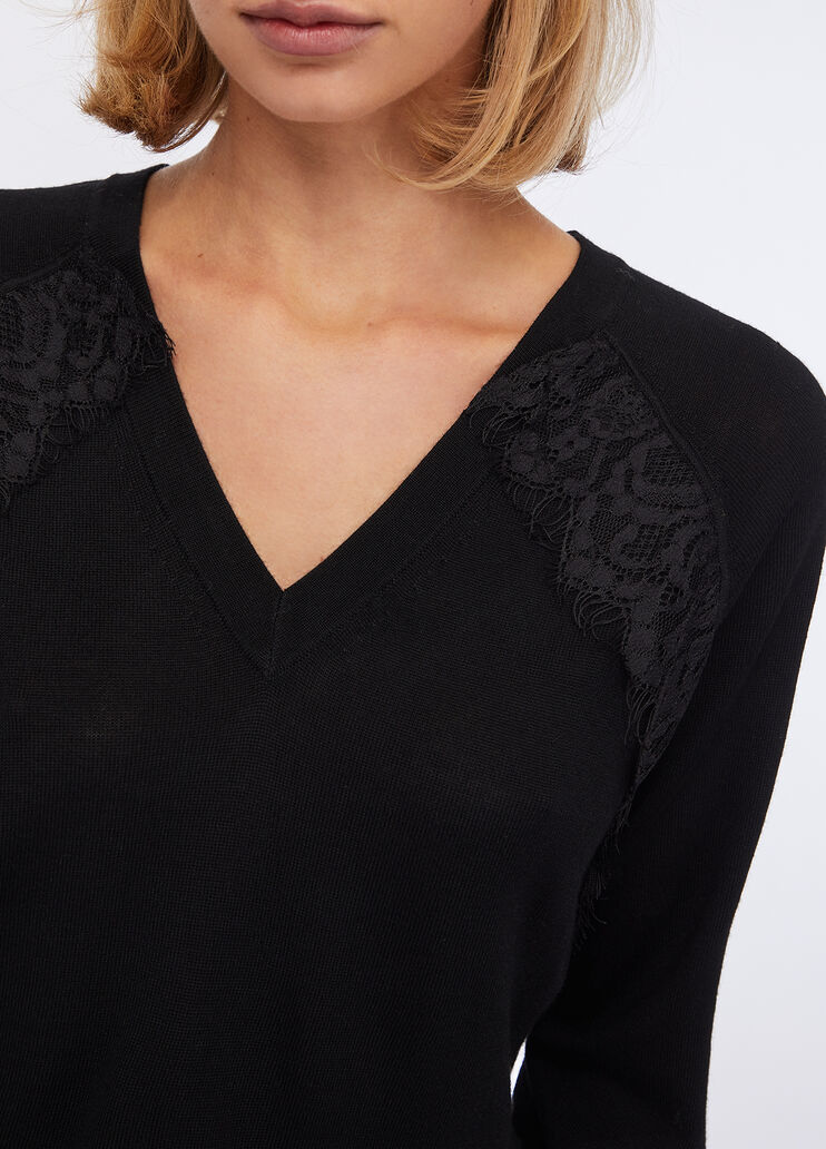 Jersey de lana con encaje negro Liu Jo - large image number 2 Jersey de lana con encaje negro Liu Jo - large image number 2