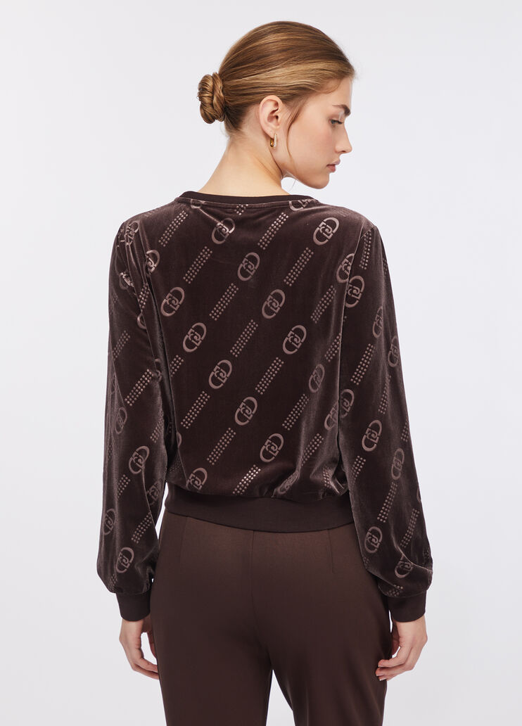 Chenille sweatshirt with logo chocolate Liu Jo - large image number 1