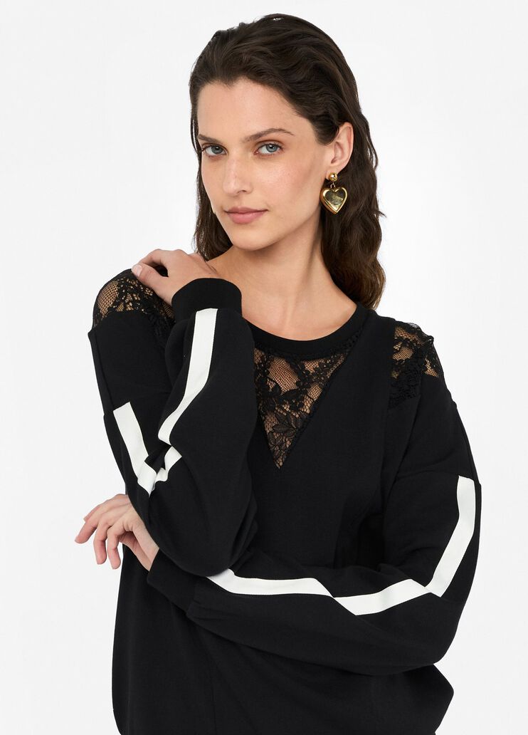 Cotton sweatshirt with lace black Liu Jo - large image number 2 Cotton sweatshirt with lace black Liu Jo - large image number 2