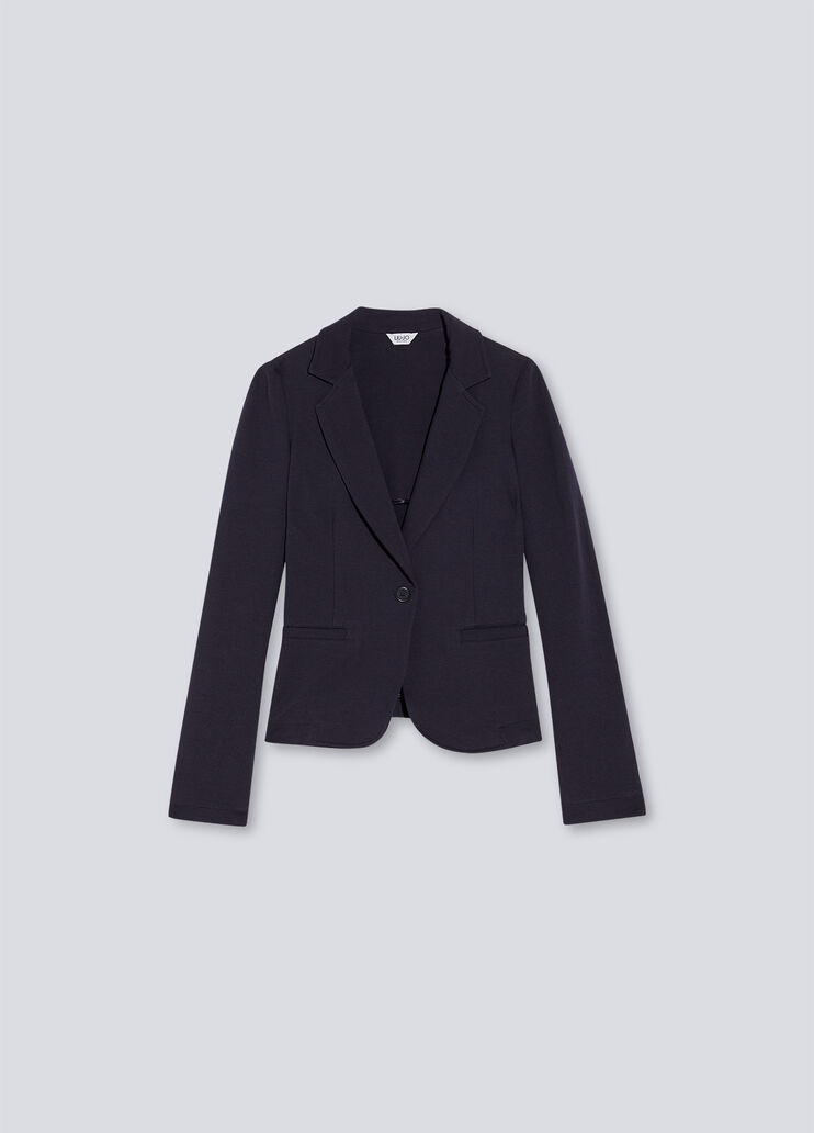 Приталенный блейзер из футера полуночно-синий Liu Jo - large image number 4