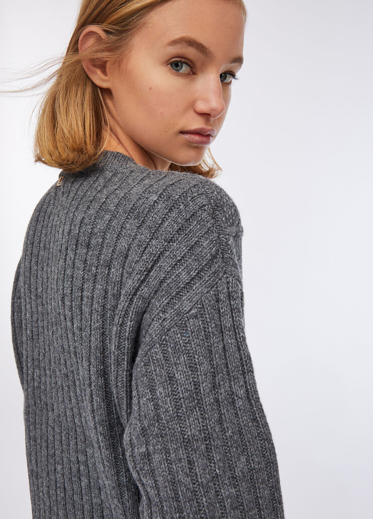 Cardigan en laine avec boutons bijoux gris Liu Jo - large image number 3