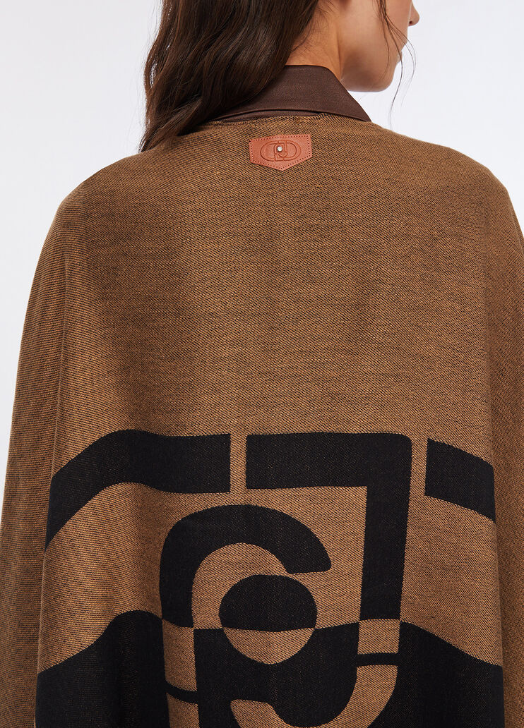 Poncho with logo and fringes camel Liu Jo - medium