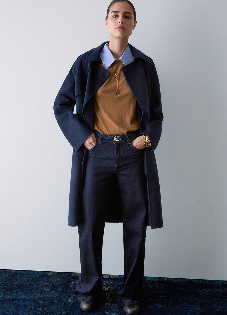 Schlagjeans mit G&uuml;rtel Dunkles Denimblau Liu Jo - medium