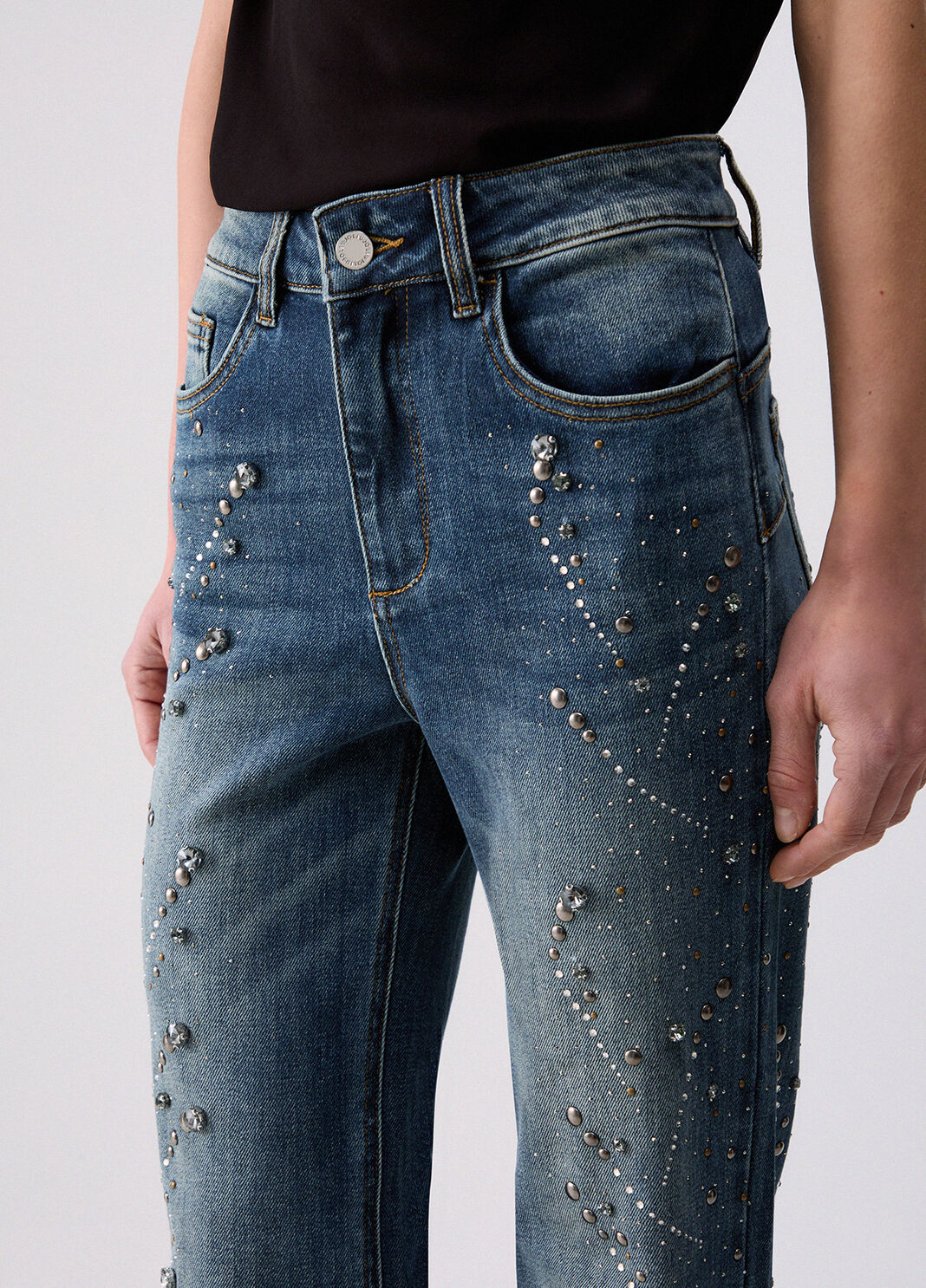 Flare jeans with jewel settings blue denim Liu Jo - large image number 4