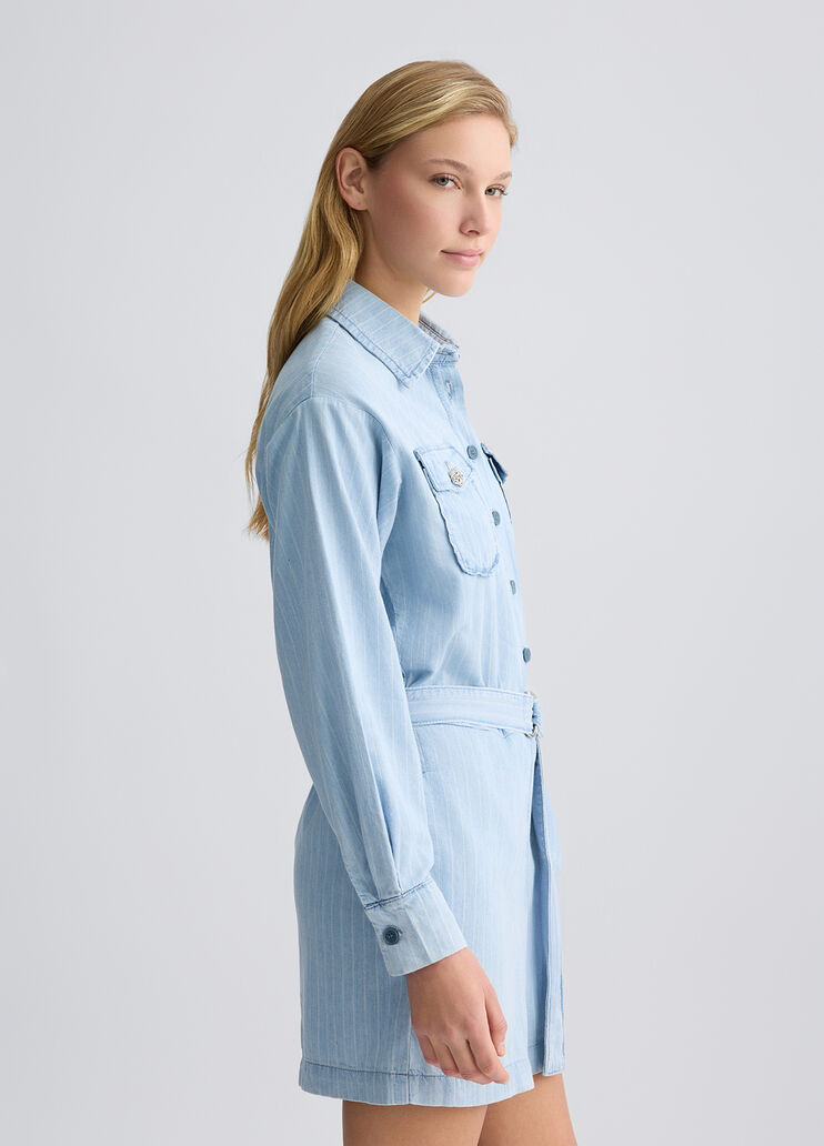 Pinstripe denim playsuit light blue denim Liu Jo - large image number 3 Pinstripe denim playsuit light blue denim Liu Jo - large image number 3