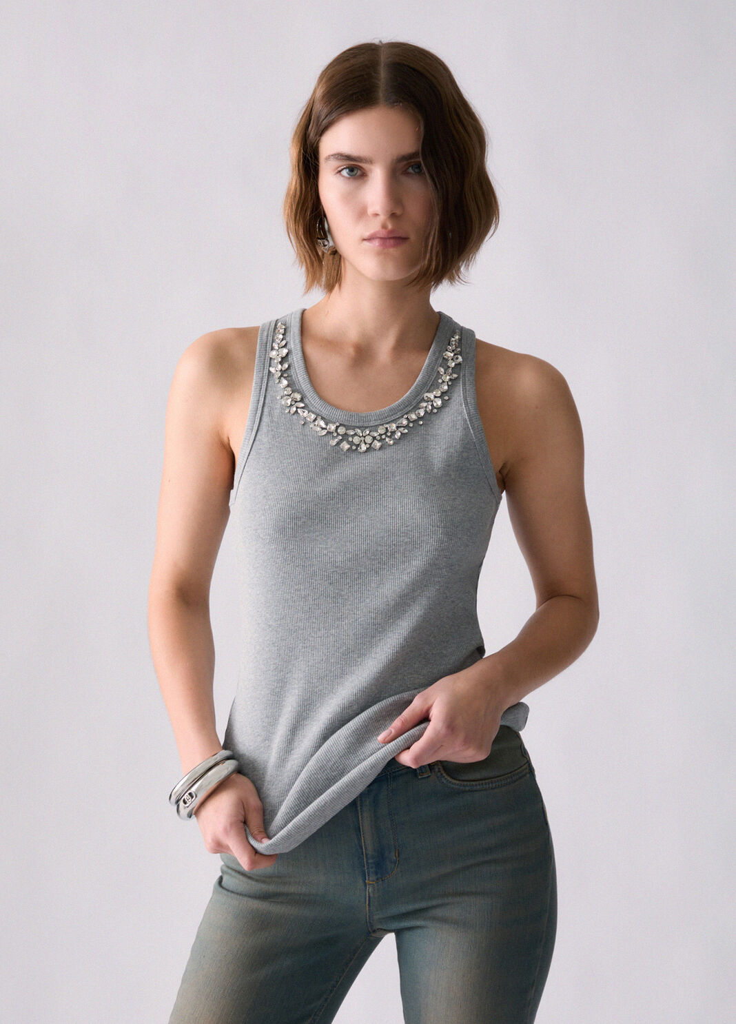 T-shirt with jewel decoration grey Liu Jo - large image number 0