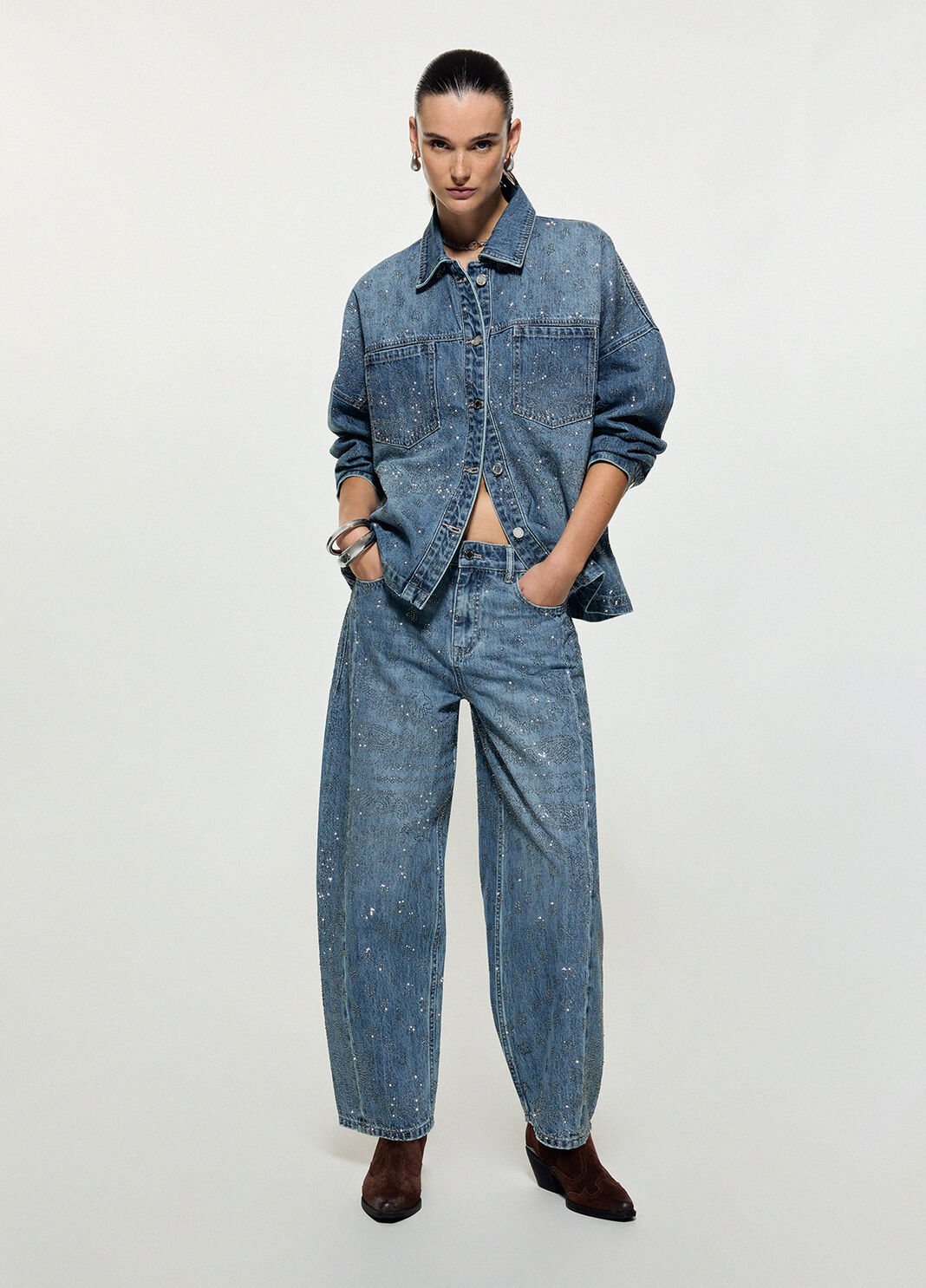 Jeans Balloon mit Strass dunkelblauer Denim Liu Jo - large image number 5