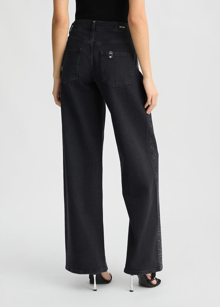 Baggy jeans with rhinestones black denim Liu Jo - large image number 1 Baggy jeans with rhinestones black denim Liu Jo - large image number 1