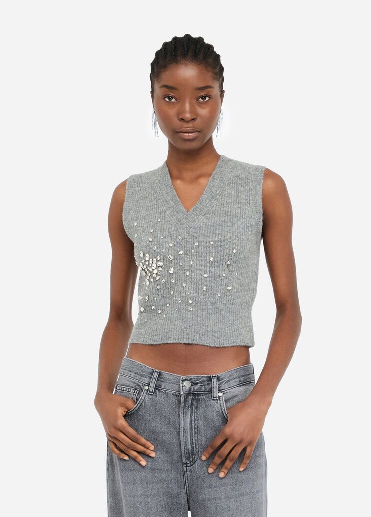 Wool top with gemstones grey Liu Jo - large image number 0