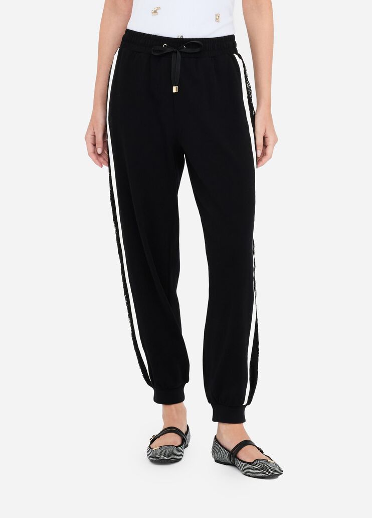 Plush jogging trousers with lace black Liu Jo - large image number 0 Plush jogging trousers with lace black Liu Jo - large image number 0