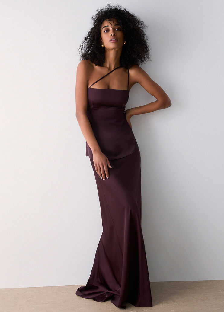 One-shoulder satin top brown Liu Jo - medium