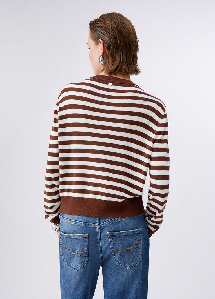 Cardigan con inserto in twill stampato marrone/bianco Liu Jo - large image number 1