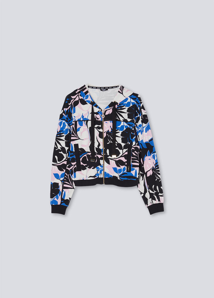 Толстовка на молнии с капюшоном цветочный сине-белый принт Liu Jo - large image number 4