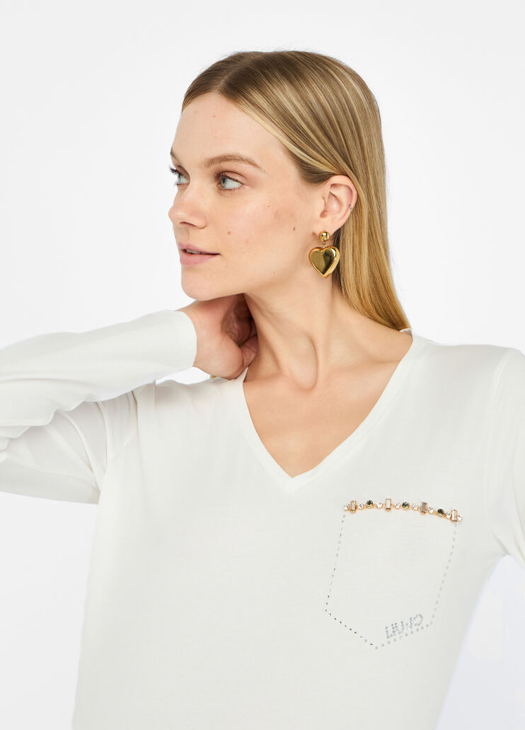 T-shirt with rhinestones milk white Liu Jo - large image number 2