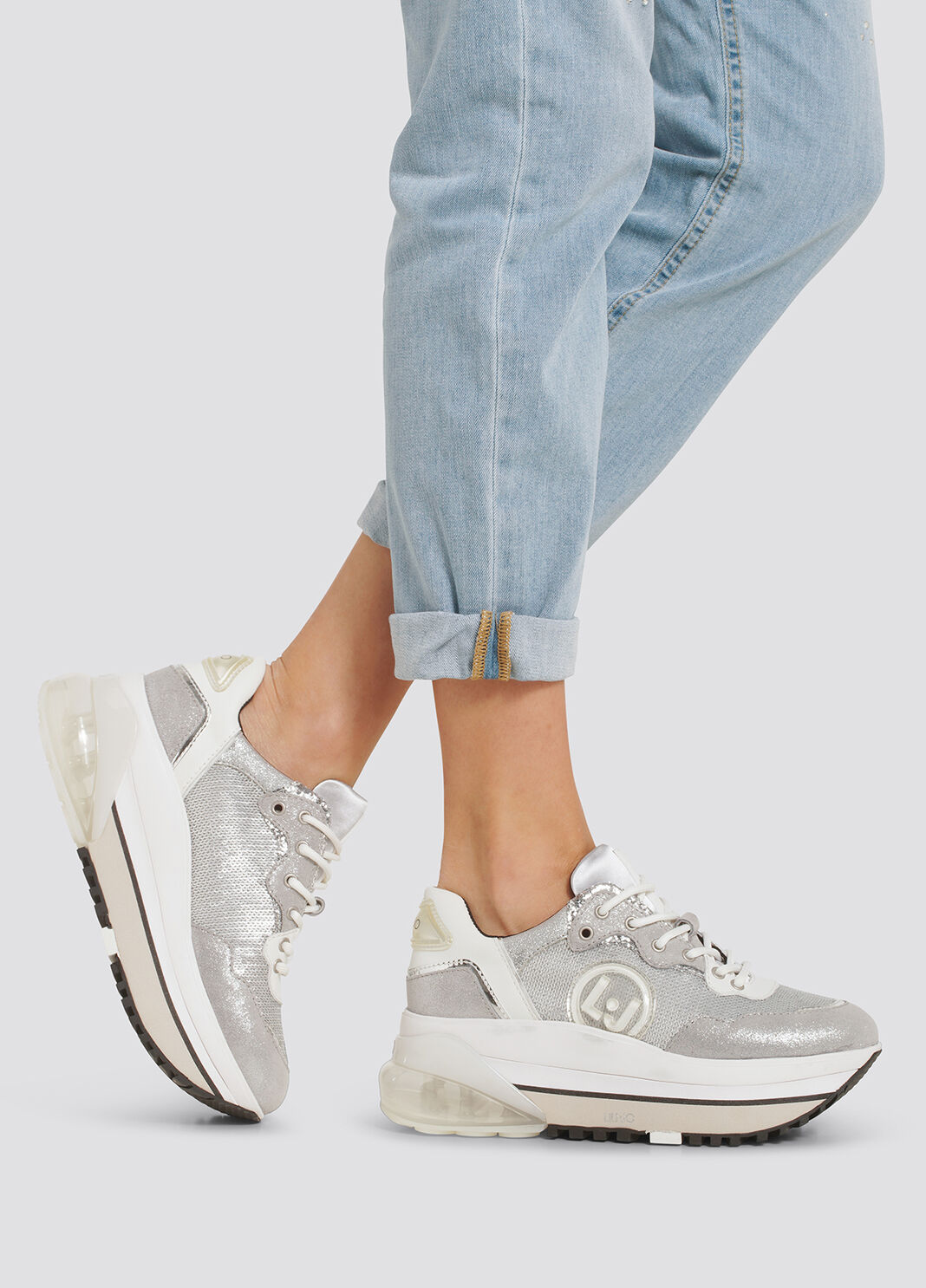 Plateau-Sneaker aus Veloursleder mit Pailletten Silberfarben Liu Jo - large image number 5