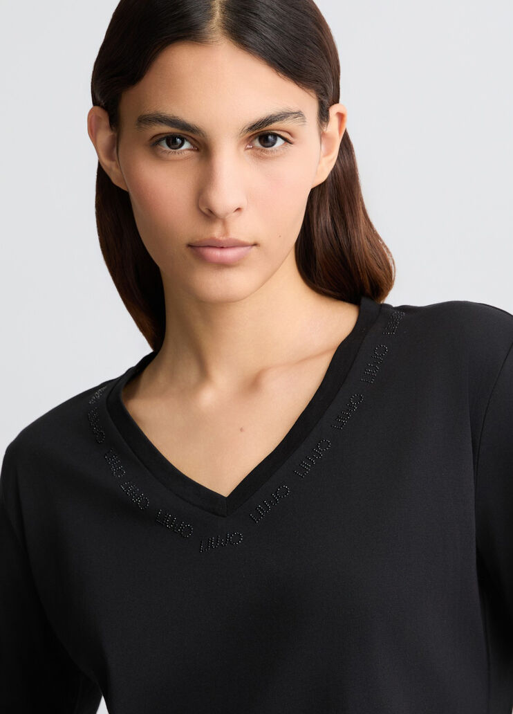 T-shirt with logo and gemstones black Liu Jo - large image number 3 T-shirt with logo and gemstones black Liu Jo - large image number 3