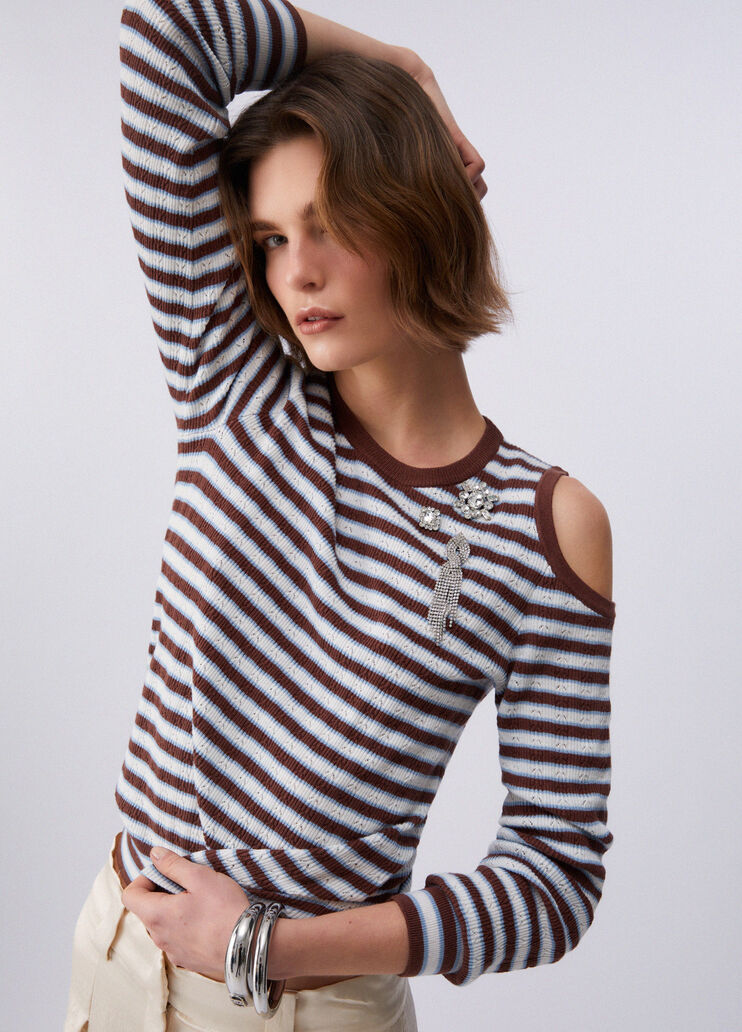 Striped jumper with cut-outs brown Liu Jo - medium