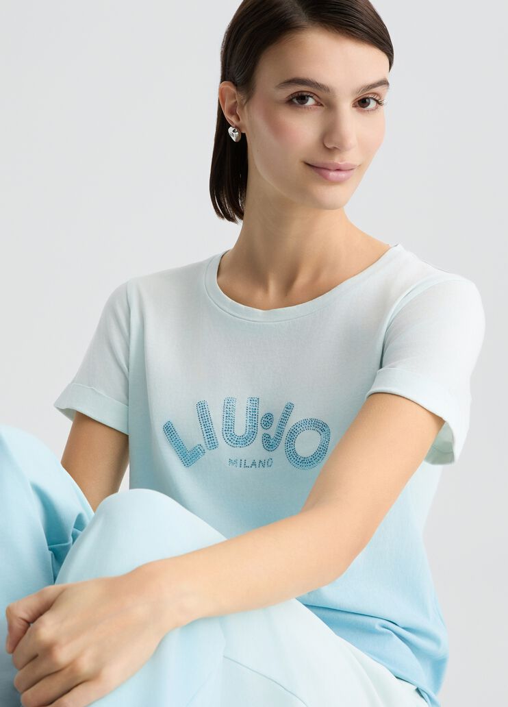T-shirt with logo and gemstones light blue Liu Jo - large image number 4 T-shirt with logo and gemstones light blue Liu Jo - large image number 4