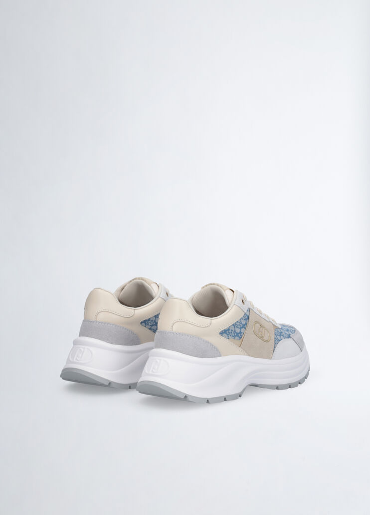 Suede monogram sneakers beige/light blue Liu Jo - large image number 3 Suede monogram sneakers beige/light blue Liu Jo - large image number 3